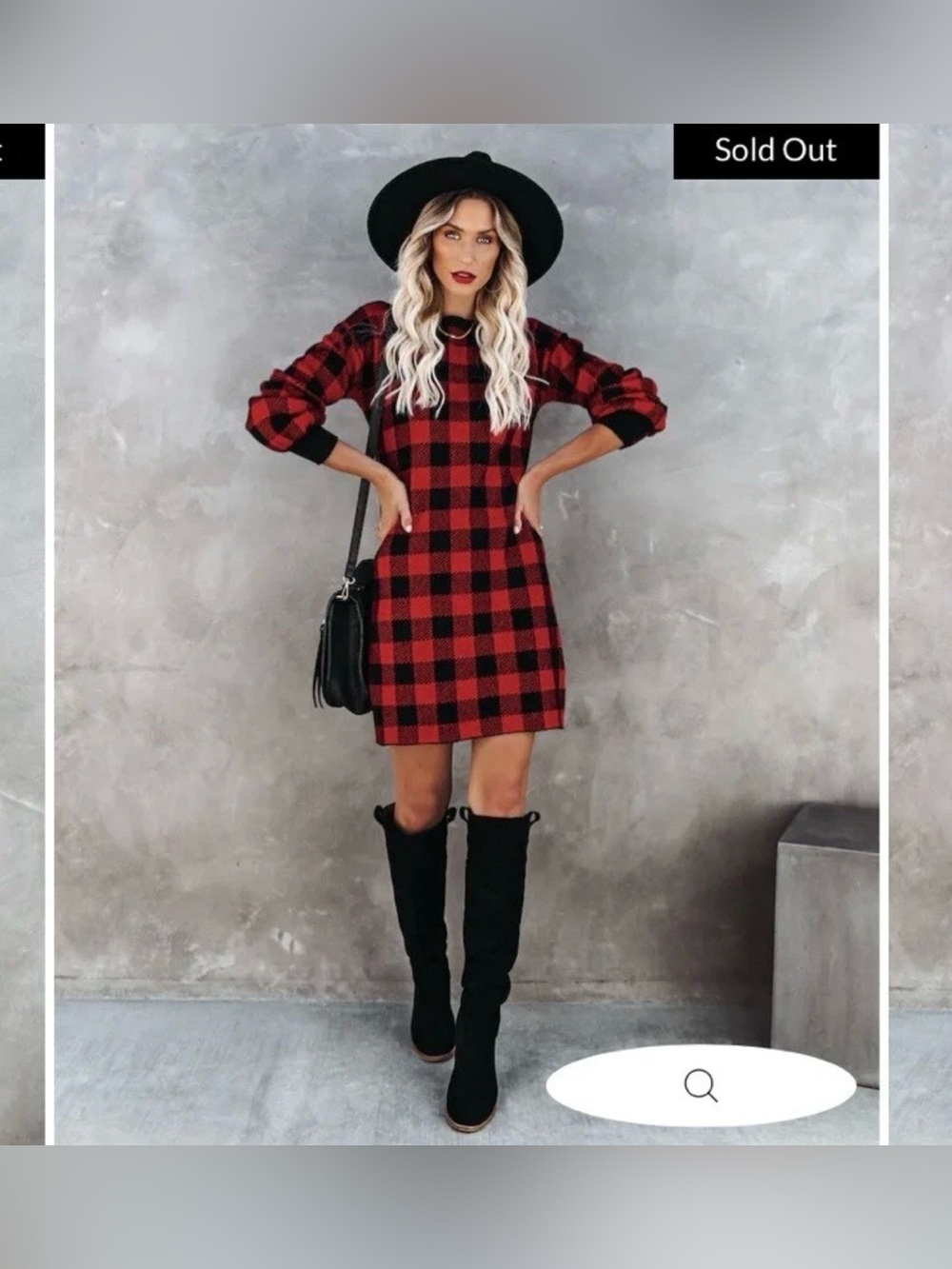 VICI Gingham Red Black Buffalo Plaid Mini Sweater Dress NWT Christmas Holiday, L
